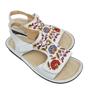 Alegria Viki White Needles & Pins Floral Embroided Leather Velcro Sandal